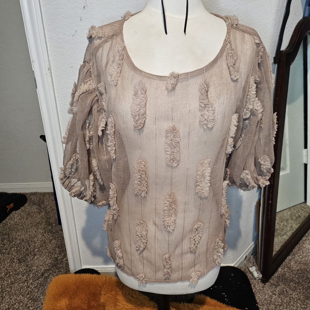 Yuni Los Angeles Fringe Textured Blouse Size L Boho